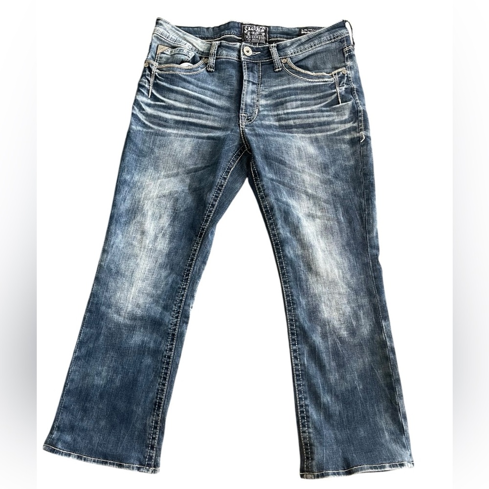 Salvage Blue Bootcut Jeans with Distinctive Fading